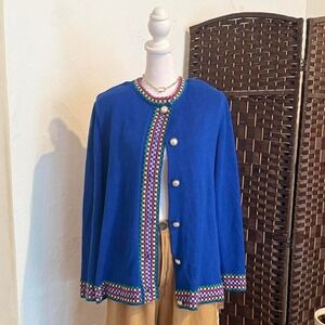 Castle Brook Vintage Royal Blue Button Up Cardigan Women's Size 14 Granny Core